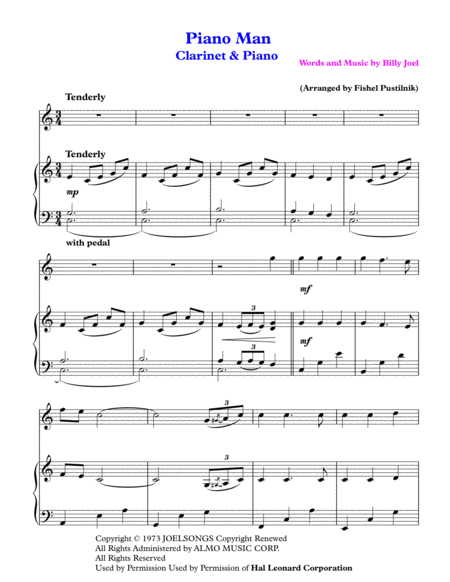 Piano Man For Clarinet And Piano Jazz Pop Version Page 2