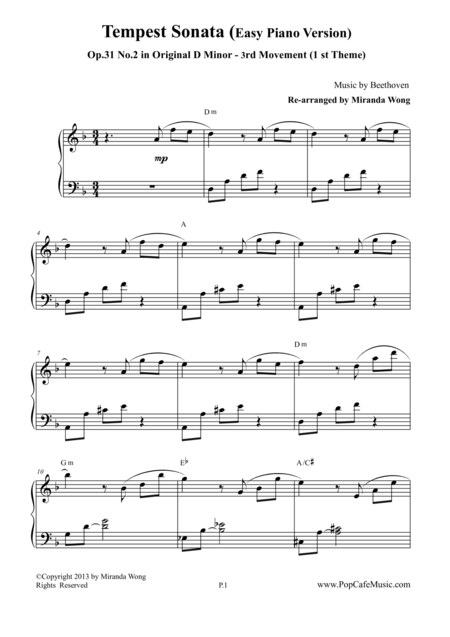 Piano Sonata Op 31 No 2 1st Theme Of 3 Rd Movement Tempest Page 2