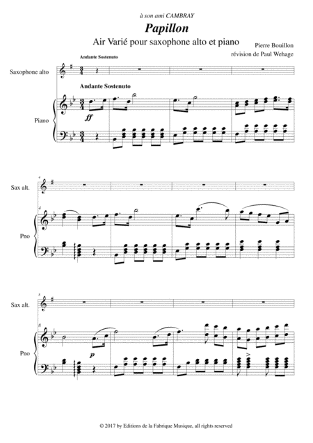 Pierre Bouillon Papillon For Alto Saxophone And Piano Page 2