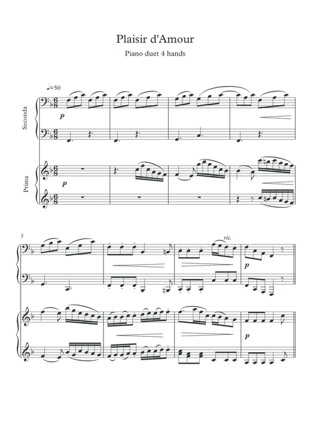 Plaisir D Amour Love Song Easy Piano Duet 4 Hands Page 2