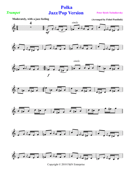 Polka By Tschaikovsky For Trumpet With Background Track Jazz Pop Version Page 2