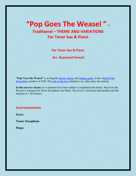Pop Goes The Weasel Theme And Variations For Tenor Saxophone And Piano Page 2