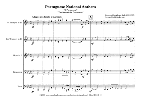 Portuguese National Anthem A Portuegesa The Song Of The Portuguese For Brass Quintet Page 2