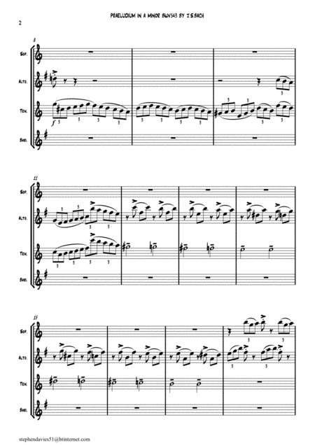 Praeludium Fugue In A Minor Bwv543 By Js Bach For Saxophone Quartet Page 2