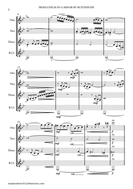 Praeludium Fugue In G Minor By Dietrich Buxtehude Buxwv148 For Clarinet Quartet Page 2