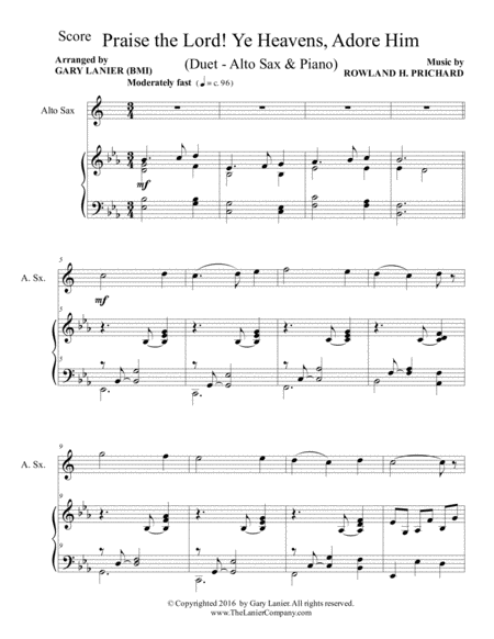 Praise The Lord Ye Heavens Adore Him Duet Alto Sax Piano With Score Part Page 2