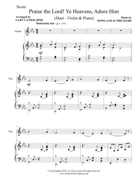 Praise The Lord Ye Heavens Adore Him Duet Violin Piano With Score Part Page 2