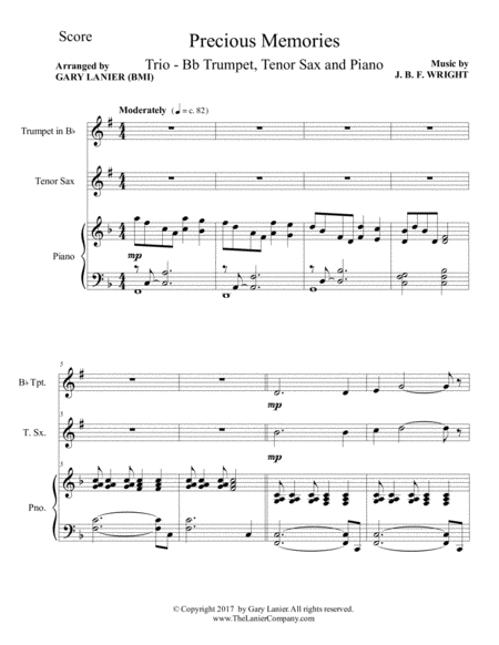 Precious Memories Trio Bb Trumpet Tenor Sax Piano With Score Parts Page 2