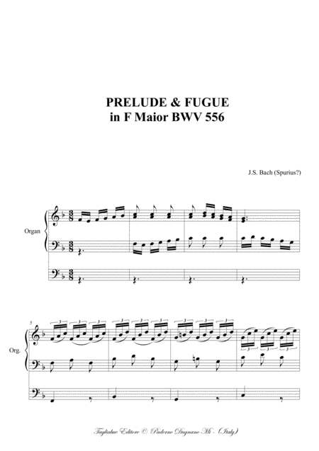 Prelude Fugue In F Maior Bwv 556 For Organ 3 Staff Page 2