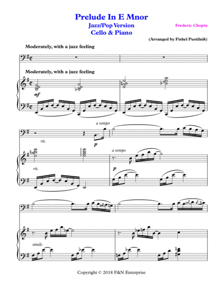 Prelude In E Minor By Chopin Piano Background For Cello And Piano Jazz Pop Version Page 2