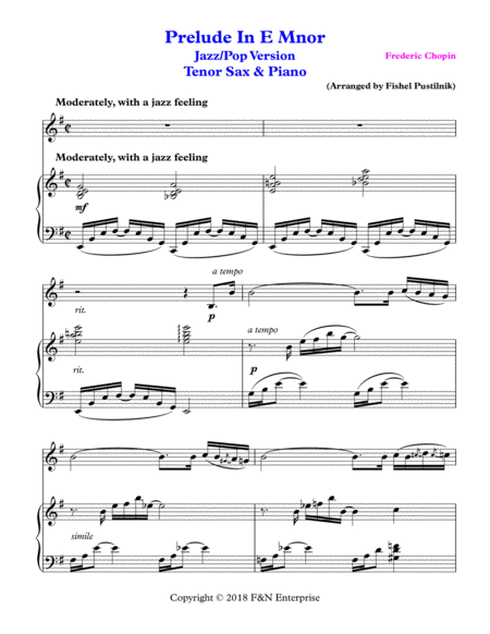 Prelude In E Minor By Frederic Chopin For Tenor Sax And Piano Jazz Pop Version Video Page 2