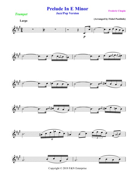 Prelude In E Minor By Frederic Chopin For Trumpet With Background Track Jazz Pop Version Page 2