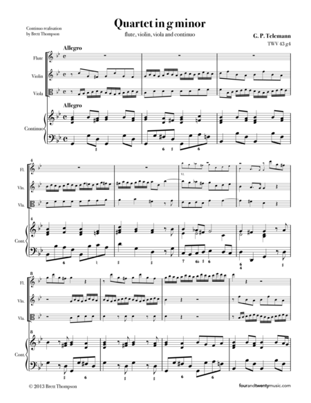 Quartet In G Minor For Flute Violin Viola And Continuo Twv 43 G4 Urtext Page 2