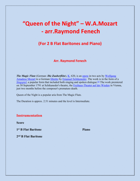 Queen Of The Night From The Magic Flute 2 B Flat Baritones And Piano Page 2