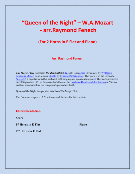 Queen Of The Night From The Magic Flute 2 Horns In E Flat And Piano Page 2
