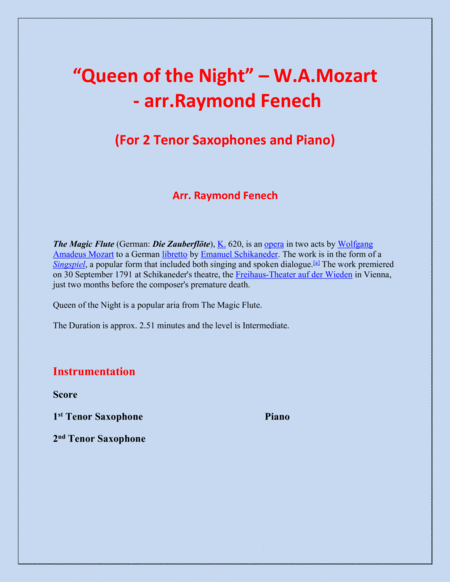 Queen Of The Night From The Magic Flute 2 Tenor Saxes And Piano Page 2