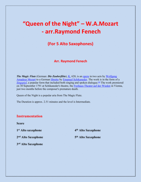 Queen Of The Night From The Magic Flute 5 Alto Saxophones Quintet Page 2