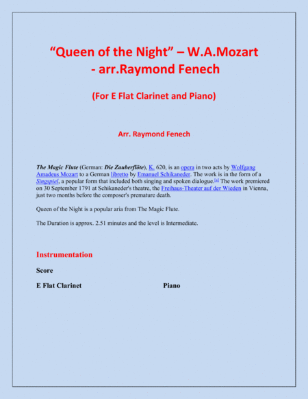 Queen Of The Night From The Magic Flute E Flat Clarinet And Piano Page 2