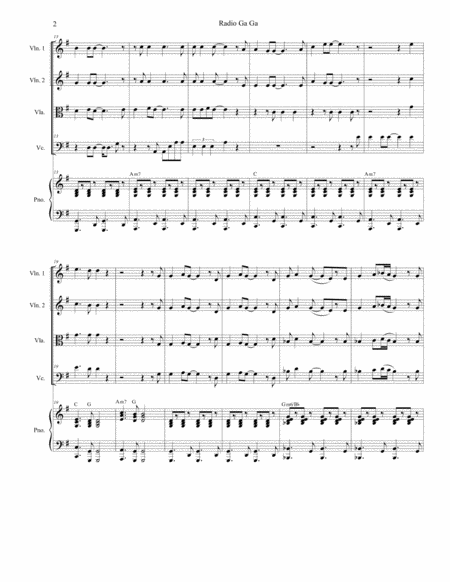 Radio Ga Ga For String Quartet And Piano Page 2