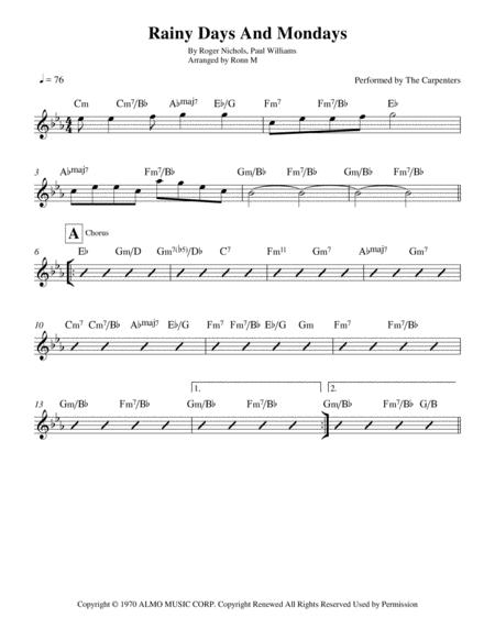 Rainy Days And Mondays Lead Sheet Performed By The Carpenters Page 2