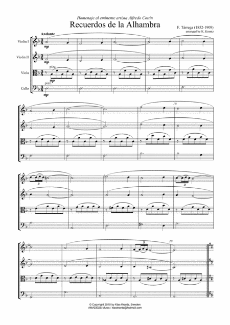 Recuerdos De La Alhambra For String Quartet Page 2