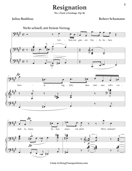 Resignation Op 83 No 1 Transposed To A Major Bass Clef Page 2