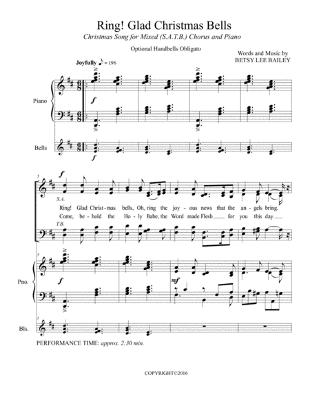 Ring Glad Christmas Bells For Mixed Satb Chorus And Piano With Optional Handbells Obligato Page 2