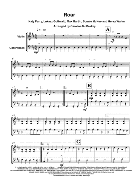 Roar Violin And Double Bass Duet Page 2