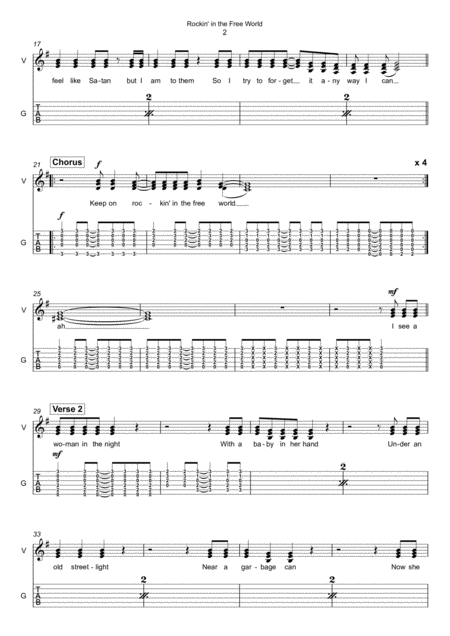 Rockin In The Free World Choir In 3 Parts With Guitar Page 2