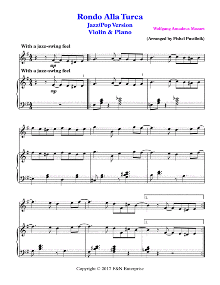 Rondo Alla Turca Piano Background For Violin And Piano Page 2