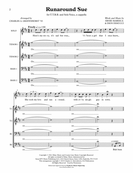 Runaround Sue Ttbb And Solo A Cappella Page 2