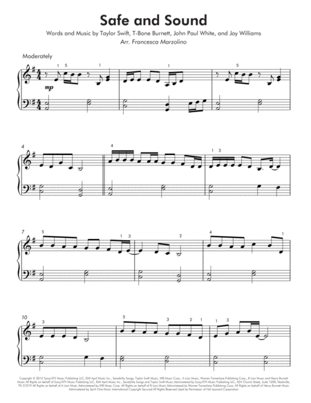 Safe And Sound Easy Piano Page 2