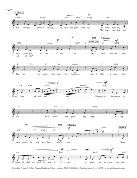 Safe Harbor Vocal Piano Lead Sheet In C Page 2
