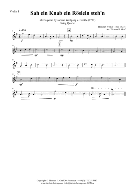 Sah Ein Knab Ein Roeslein Stehn German Folk Song String Quartet Page 2