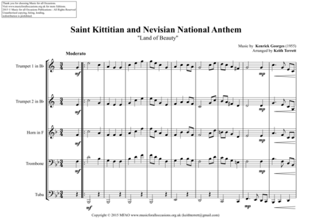 Saint Kittitian And Nevisian National Anthem Land Of Beauty For Brass Quintet Page 2