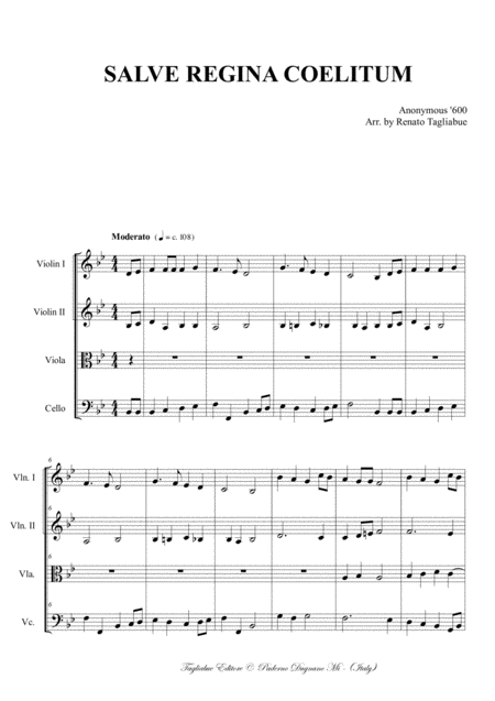 Salve Regina Coelitum Arr For String Quartet With Parts Page 2