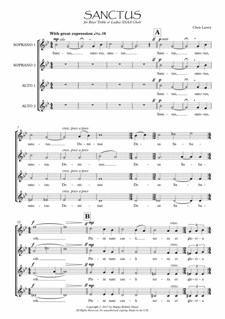 Sanctus For Boys Treble Choir Or Ladies Ssaa Choir Latin Version Page 2