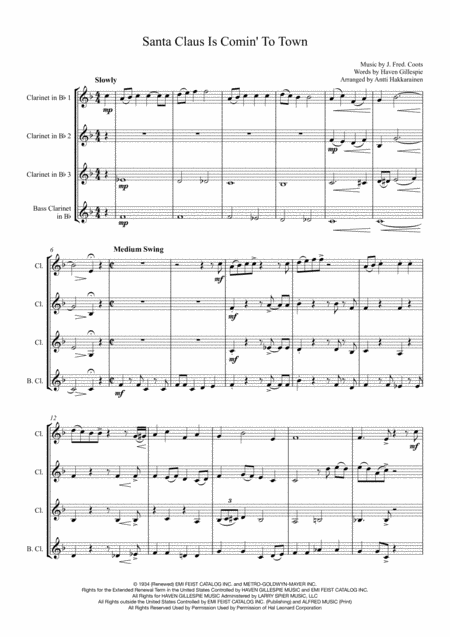 Santa Claus Is Comin To Town Clarinet Quartet Page 2