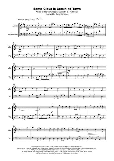 Santa Claus Is Comin To Town Duet For Violin And Cello Page 2