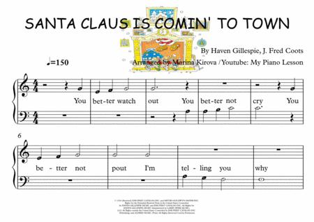 Santa Claus Is Comin To Town Easy Piano Solo With Note Names In Easy To Read Format And Lyrics Page 2