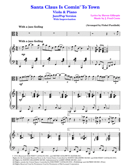 Santa Claus Is Comin To Town For Viola And Piano With Improvisation Page 2