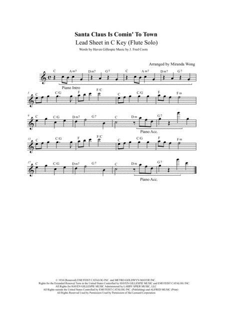 Santa Claus Is Comin To Town Lead Sheet In 3 Different Keys With Chords Page 2