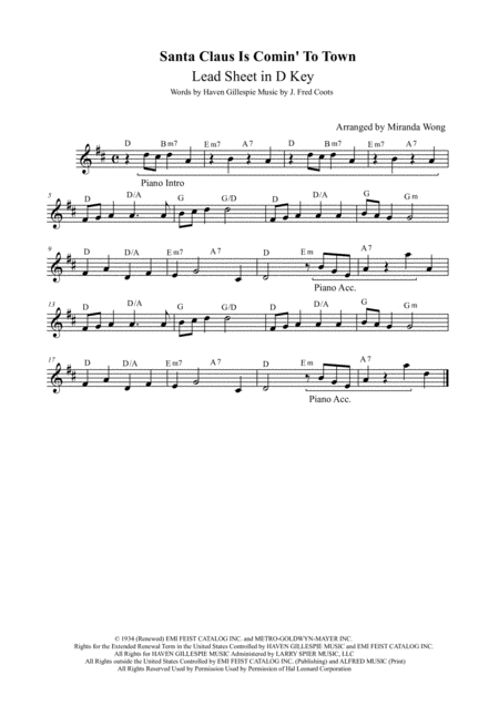 Santa Claus Is Comin To Town Tenor Or Soprano Saxophone Concert Key Page 2