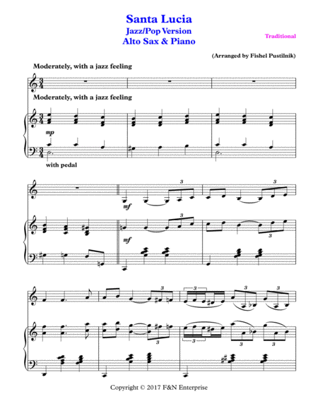 Santa Lucia For Alto Sax And Piano Page 2