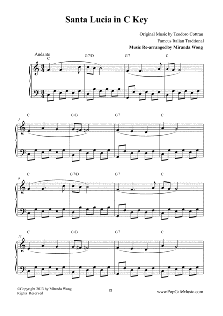 Santa Lucia Piano Solo In C Key Page 2