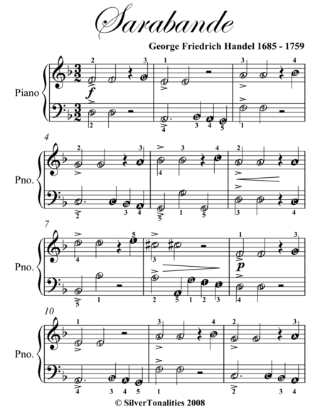 Sarabande Easy Piano Sheet Music Page 2