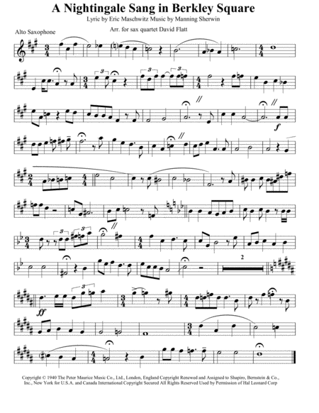 Satb Sax Quartet A Nightingale Sang In Berkeley Square Page 2