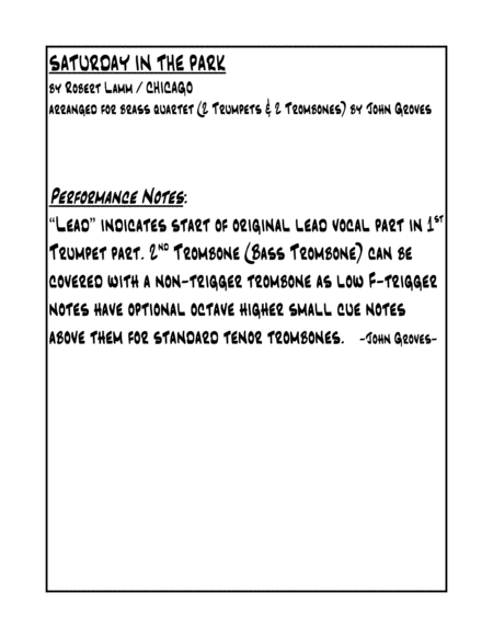 Saturday In The Park For 2 Trumpets 2 Trombones Brass Quartet Page 2