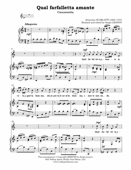 Scarlatti Domenico Qual Farfalletta Amante Canzonetta For Voice And Piano A Minor Page 2