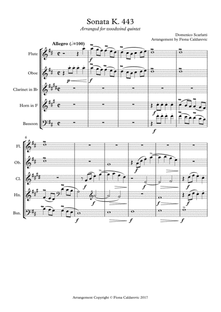 Scarlatti Sonata In D Major K 433 For Woodwind Quintet Page 2